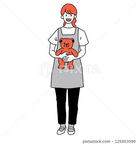 Illustration of a nursery teacher holding a teddy bear 126883090
