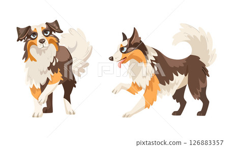 A collection of Colorful Pixel Art Dogs depicted in various Playful and dynamic Poses 126883357