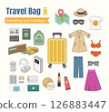 Travel bag and accessories set for tourists. 126883447