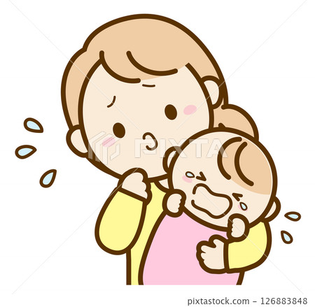 Crying baby and troubled mother 126883848