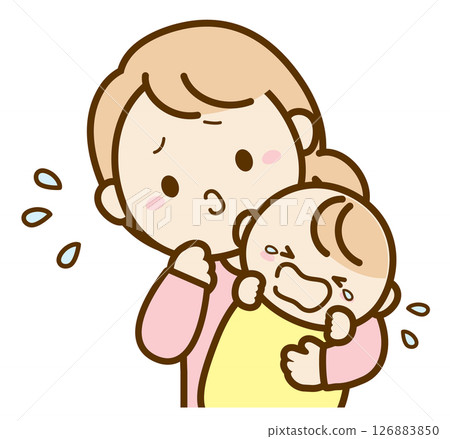 Crying baby and troubled mother Crying baby and troubled mother 126883850