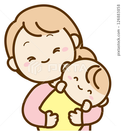 Baby with a sad face and mom 126883858