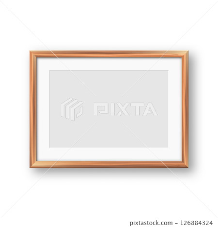 Realistic blank wooden picture frame. Modern poster mockup for artwork, photography, or advertising. Perfect for art galleries, interior decor, and branding. Vector illustration Realistic blank wooden picture frame. Modern poster mockup for artwork, photography, or advertising. Perfect for art galleries, interior decor, and branding. Vector illustration 126884324