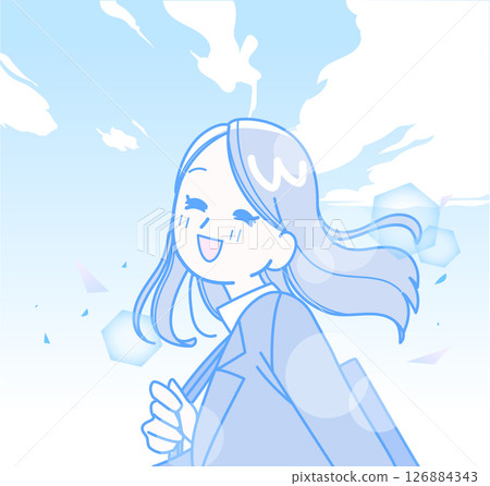 一位身穿西裝的女子在藍天下微笑 一位身穿西裝的女子在藍天下微笑 126884343