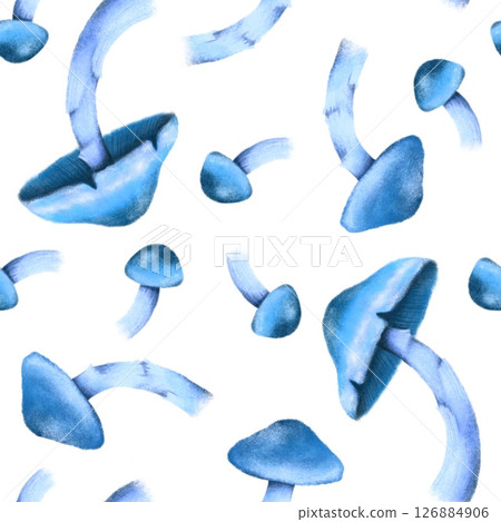 Seamless pattern with autumn leaves and mushrooms, perfect for seasonal textiles, wallpaper, wrapping paper, greeting cards, and home decor. 126884906