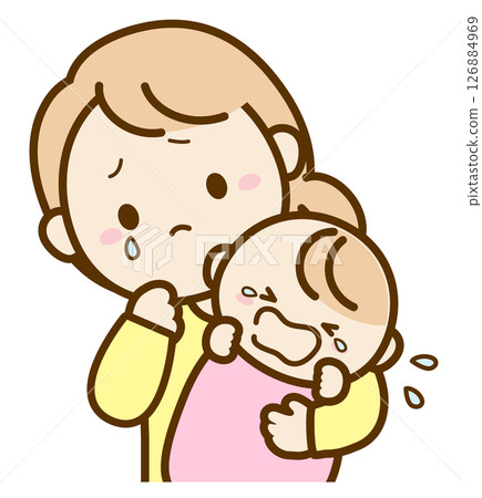 Baby and mother crying Baby and mother crying 126884969