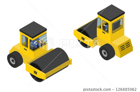 等距插圖：駕駛壓路機的人 126885062