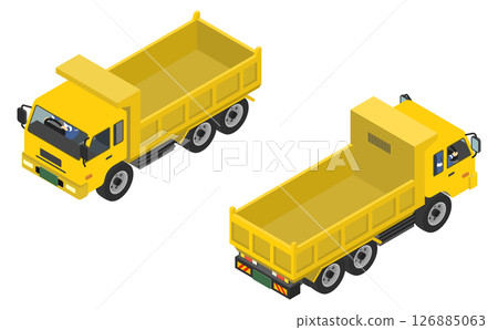 Isometric illustration: A person driving a dump truck 126885063