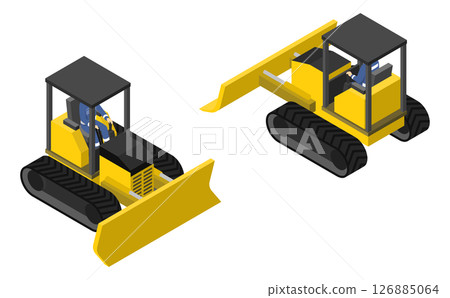 Isometric illustration: A person operating a bulldozer 126885064