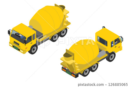 Isometric illustration: A person driving a mixer truck 126885065