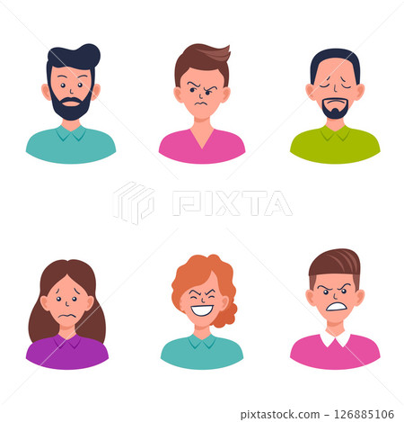 Set of portraits and avatars of man and woman.Facial expression. 126885106