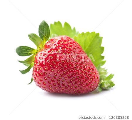 Sweet strawberry with leaves on white backgrounds Sweet strawberry with leaves on white backgrounds 126885238