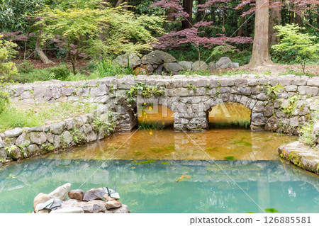 The Spectacles Bridge built by German soldiers in the grounds of Oasahiko Shrine in Naruto City 126885581