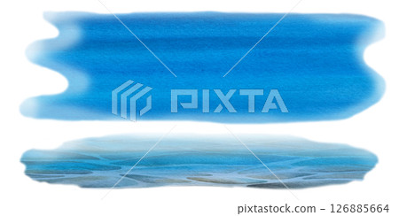 Underwater sand in brown gray shades with soft textures, beneath a gradient blue sea. Watercolor templates for endless seamless border, pattern, seascape, background, sea design, landscape, scrapbook 126885664