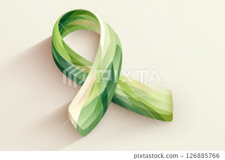 Green ribbon illustration representing awareness for various health issues, featuring smooth gradients and a soft shadow for visual depth and impact 126885766