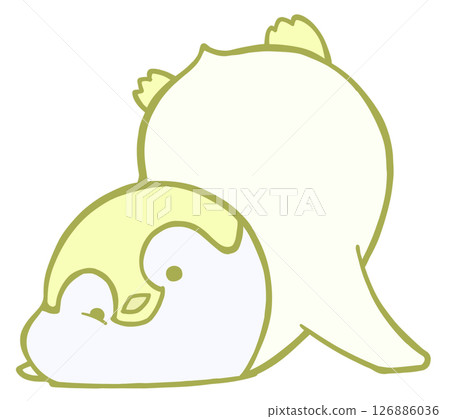 Emperor penguin chick (yellow) falls forward Emperor penguin chick (yellow) falls forward 126886036