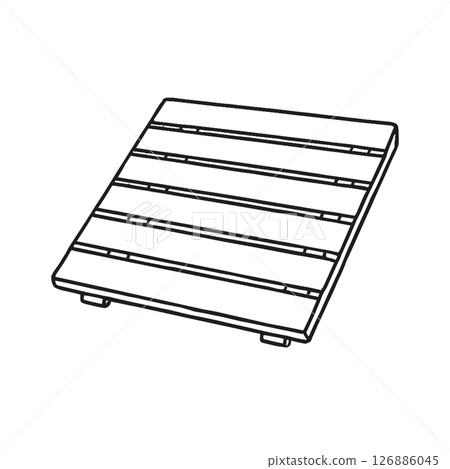 Line drawing illustration of a slatted mat, simple, icon, material, no background 126886045