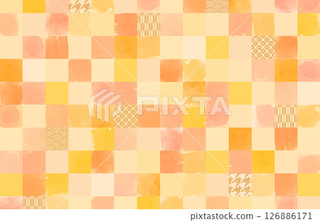 暖色水彩瓷磚背景向量插圖日式日式圖案秋天 126886171