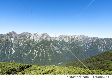 The Yari-Hotaka mountain range as seen from Mount Chogatake in Nagano Prefecture 126886231