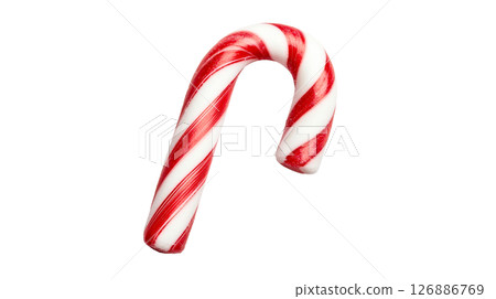 Candy cane with red and white stripes, traditional holiday candy 126886769