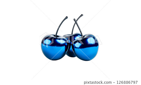 Shiny blue metallic cherries with a transparent background Shiny blue metallic cherries with a transparent background 126886797