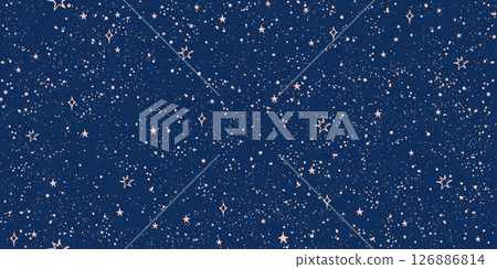 Seamless cosmic boho pattern with stars on blue background for tarot, astrology. Mystical sky with abstract ornament for horoscope. Vector illustration. 126886814