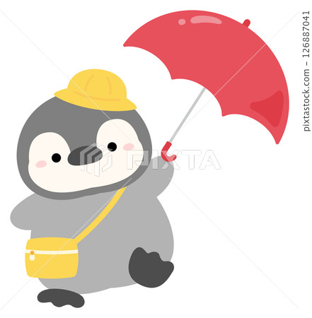 雨季插圖素材，撐著傘的企鵝 126887041