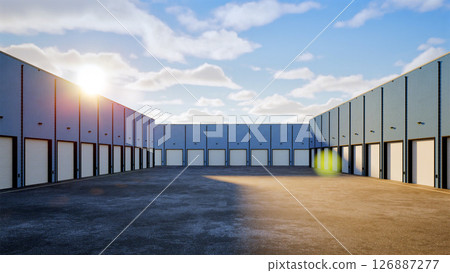 Warehouse exterior with shutter doors Warehouse exterior with shutter doors 126887277