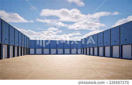 Warehouse exterior with shutter doors 126887278