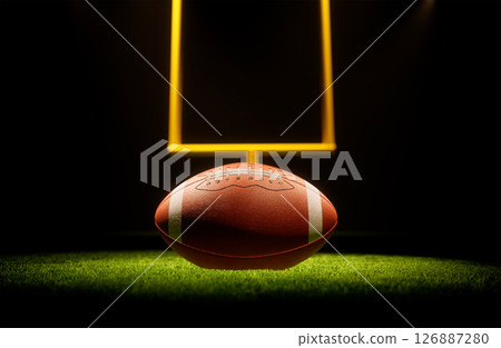 Rugby ball with rugby posts on field Rugby ball with rugby posts on field 126887280