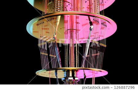 Quantum computer machine close up with neon light 126887296