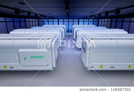 Energy storage systems or battery container units in factory 126887302