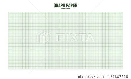 Sheet of graph paper with grid. Millimeter paper texture, geometric pattern. Green lined blank for drawing, studying, technical engineering or scale measurement. Vector illustration 126887518