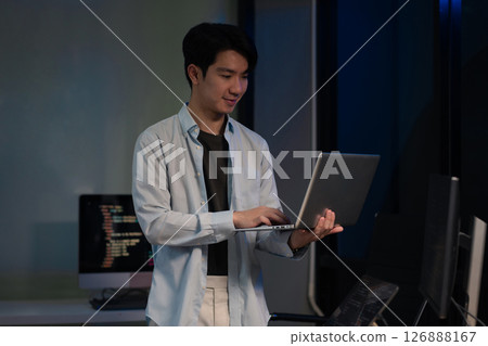Development programmer male working in website a software and coding technology. Development programmer male working in website a software and coding technology. 126888167