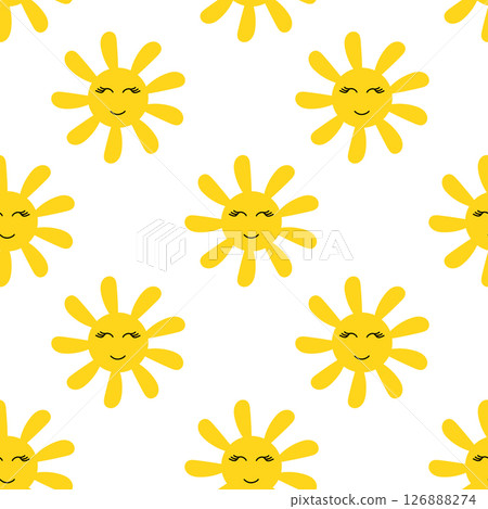 Seamless Pattern. Smiling Cute Face Sun. Vector flat illustration. Seamless Pattern. Smiling Cute Face Sun. Vector flat illustration. 126888274