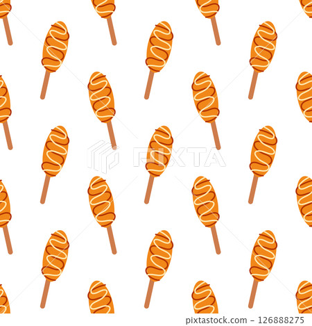 Korean food Seamless Pattern. Tteok kkochi Background. Asian cuisine. Vector flat illustration. 126888275