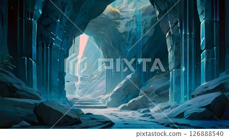 Game Background: Blue Underground Cave Temple 126888540