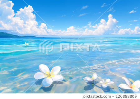 漂浮在海面上的雞蛋花 126888809