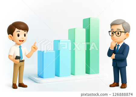 A boss and subordinate talking in front of a growth graph 126888874
