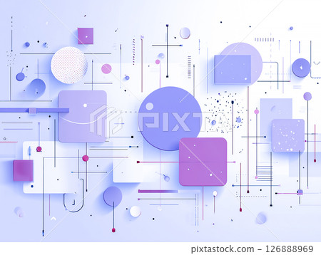 現代幾何商業背景，帶有淺藍色和粉紅色的圓形和正方形 126888969