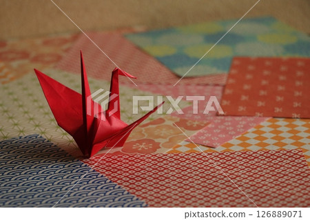 Origami cranes and chiyogami Origami cranes and chiyogami 126889071