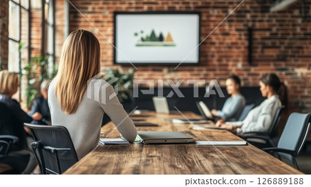 businesswoman presenting green business model in modern office 126889188