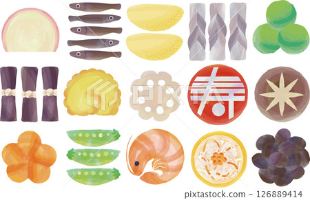 一套手繪新年菜餚 126889414