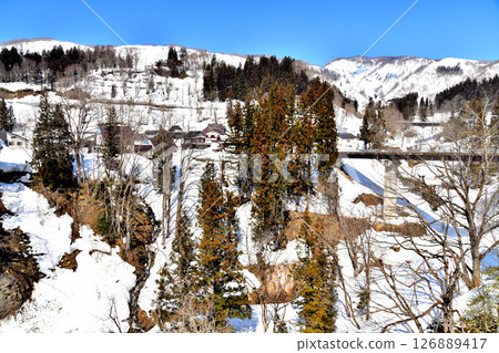 View of the Aokura village from Sakae Ohashi Bridge (Sakae Village, Nagano Prefecture) [March 2025] 126889417