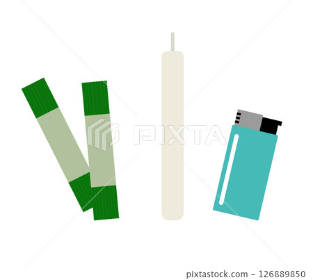 掃墓時使用的香、蠟燭和打火機的插圖 掃墓時使用的香、蠟燭和打火機的插圖 126889850