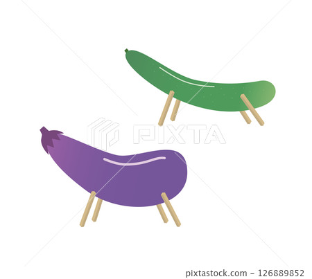 Illustration set of cucumber and eggplant spirit horse and spirit cow 126889852