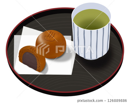 Onsen manju and Japanese tea 126889886