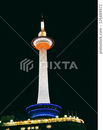 Kyoto Tower shining in the night sky 126889972