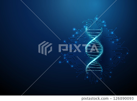 Futuristic DNA strand with electronic circuit lines background Genetic engineering, AI-powered healthcare concept Futuristic DNA strand with electronic circuit lines background Genetic engineering, AI-powered healthcare concept 126890093