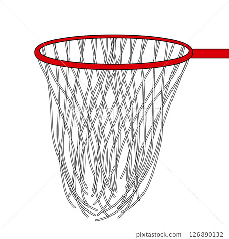 Basketball hoop with red rim and hanging net on white background. School sports equipment vector illustration. For back to school theme, education visual, educational concept, and classroom decor. Basketball hoop with red rim and hanging net on white background. School sports equipment vector illustration. For back to school theme, education visual, educational concept, and classroom decor. 126890132